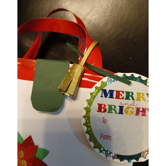 Handmade Paper Purse Gift Bag Gift Card Holder Christmas Poinsettias Magnet - Picture 6 of 9